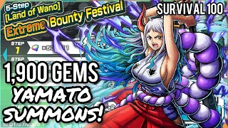 1,900 GEMS EX YAMATO SUMMONS + Survival 100 Gameplay | One Piece Bounty Rush (OPBR)