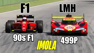 Can a Ferrari F1 90s beat a Ferrari 499P LMH at Imola GP?