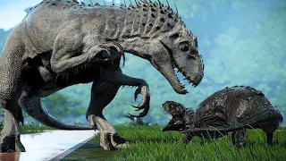 Indominus Rex,Indoraptor,Tyrannosaurus Rex and Spinosaurus in a battle🫨