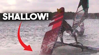 Windsurfer tries trick too close to beach (big mistake)