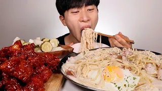 맛있다...베이컨크림파스타 닭강정 먹방ㆍASMR Bacon Cream Pasta Spicy Chicken MUKBANG EATING SOUND