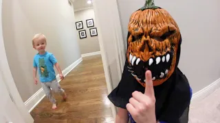 Brother Scares Baby Brother In Halloween Mask!