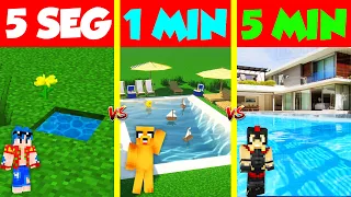 CONSTRUIMOS LA MEJOR PISCINA PARA COMPAS 😂⏰ EN 5 SEGUNDOS VS 1 MINUTO VS 5 MINUTOS 😱 MINECRAFT