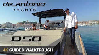 OPEN HULL YACHT | DE ANTONIO D50 OPEN | GUIDED WALKTROUGH 4K | CANNES YACHTING FESTIVAL