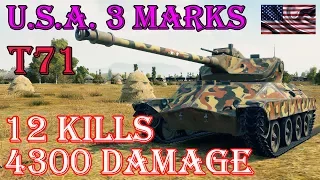 T71  U.S.A. 3 MARKS, 12 Kills, 4.3K Damage  Prokhorovka  World of Tanks