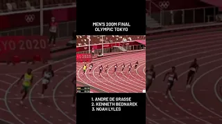 Andre de Grasse win men's 200m final Olympic Tokyo II Bednarek 2nd place, Noah Lyles 3rd place