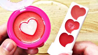 Satisfying Slime Coloring with Japanese Makeup! Mixing 2 Types Heart Lip Gloss into Clear Slime!