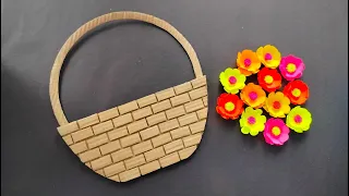 Diy wall hanging flower basket with paper and cardboard|| Wall decoration ideas