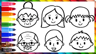 Dibuja y Colorea Una Familia 👵👴👩👨👧👦 Abuelos, Padres E Hijos 👪🌈 Dibujos Para Niños