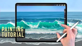 IPAD PAINTING TUTORIAL - Crashing sea wave on beach in procreate