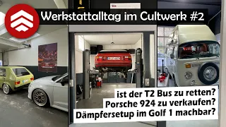 Werkstatt Alltag #2 im Cultwerk - VW Golf 1, VW T2 Bus, Audi RS3, VW T4 Bus - höher oder tiefer?