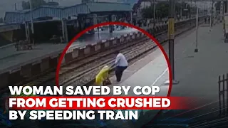 Alert Cop Saves Woman From Getting Crushed By Speeding Train