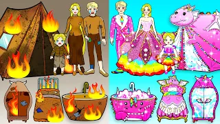 Paper Doll Dress Up - Rich VS Poor Barbie Family Camping Quiet Book - Barbie Room Makeover Handmade