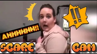 Scare cam pranks. Funny reaction!! She jumps with a beautiful scream. #3