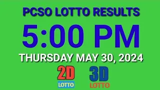 5pm Lotto Results Today May 30, 2024 Thursday ez2 swertres 2d 3d pcso