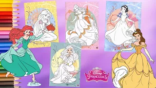 Coloring Disney Princess Ariel Belle Snow White & Rapunzel - Coloring Pages COMPILATION