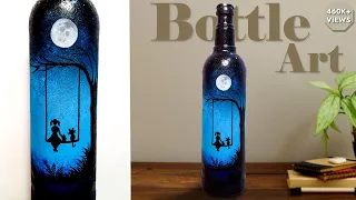 Simple Bottle Art Design || Night Sky Painting On Bottle || Bottle Art For Beginners ||