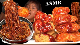 ASMR CHICKEN WINGS & SPICY NOODLE MUKBANG (No Talking) Sticky Eating Sounds | Vikky ASMR