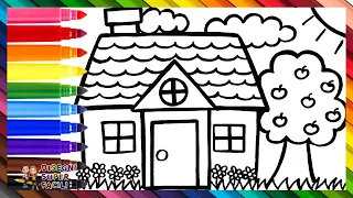 Come Disegnare una Casa 🏡 Disegnare e Colorare una Casa con un Giardino 🏠🌳 Disegni per Bambini