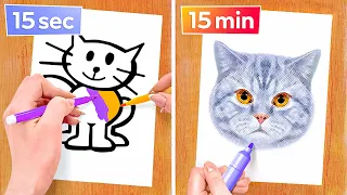 COOL DRAWING TIPS AND ART HACKS || First to Finish Art School Wins by 123 GO! GENIUS