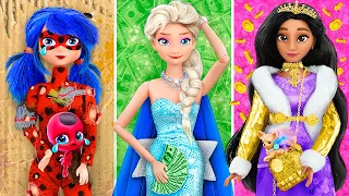 Rich Elsa vs Broke Ladybug vs Giga Rich Isabela / 11 Doll DIYs