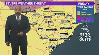 Severe storms possible in South Carolina on Friday January 12