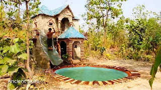 Build Best Two Story Classic House For Living And Swimming Pool With Water Slide At Mountain Forest