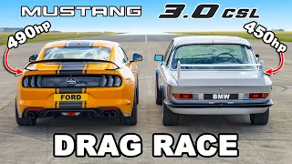 BMW 3.0 CSL vs Ford Mustang V8: DRAG RACE