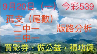 今彩539｜牛哥539｜2021年09月20日（一）今彩539孤支（尾數）、二中一、三中一版路分析