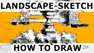 How to draw landscape - pen and ink - landscape sketching. Eduard Kichigin