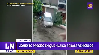 Momento preciso en que huaico arrasa vehículos en Chaclacayo