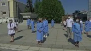 Medical workers protest in Pristina. demand more pay