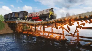 Train VS Dynamic Wooden Bridge On FIRE #2 | Teardown