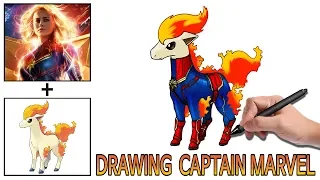 How To Draw Avengers Captain Marvel + Pokemon Ponyta Fusion?