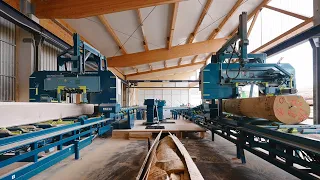 Zwei Blockbandsägen RESCH & 3 mit Automatikbetrieb / Two RESCH & 3 bandsaws with automatic mode