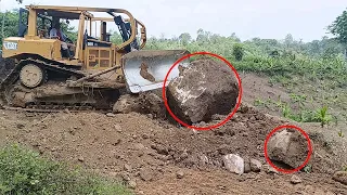 Amazing Cat D6R XL Bulldozer Pushing Large Boulders in Plantation Road Expansion Work