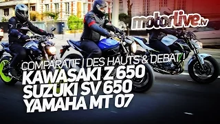 Comparatif Kawa Z650 - Yam MT-07 - SUZ SV650 | DES HAUTS & DEBAT