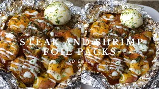 Quick Steak And Shrimp Foil Packs! Easy Dinner Idea! Family Friendly!