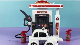 10-minute cute mini gas station model simulation police car refueling scene ASMR comment toy