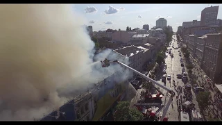 Ukraine. Kiev. Fire in the house that was under restoration on the main street Khreshchatyk.