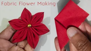 Diy: How to make an adorable fabric flower in just 2 minutes!/Easy Tricks Fabric Flower Making