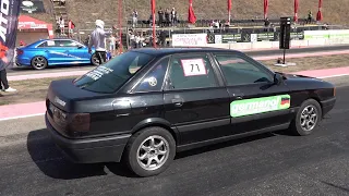 Audi RS3 vs Audi 80 vs Mitsubishi Lancer Evo - Drag Race