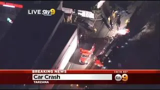 Vehicle Hits Telephone Pole, Flips Over In Tarzana