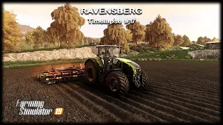 Harvesting sunflower, cultivating, spreading slurry & fertilizer | Ravensberg | FS19 Timelapse #17
