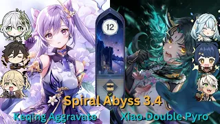 Keqing Aggravate / Xiao + Faruzan Xiangling Double Pyro Spiral Abyss Floor 12 3.4 Genshin Impact