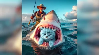 Sad Cat Story - The cat was swallowed by a shark  🏫 😿 #cat #cute #catmemes