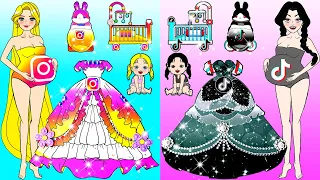 Vestido De Muñeca De Papel - Pink VS Black Pregnant Mother Dress Up Social Network- Woa Doll Español