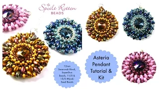 Asteria Pendant with 12mm rivoli, superduos, 11/0 and 15/0 seed beads