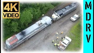[4K] Arial video Delaware Lackawanna Alcos derailed on Steamtown wye!