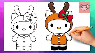How To Draw Hello Kitty Reindeer | Christmas | Cute Easy Step By Step Drawing Tutorial